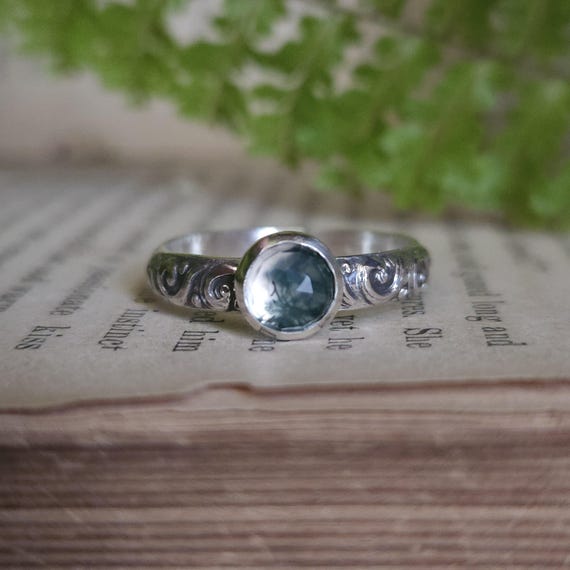 Moss Agate Stacker Ring | Size 7 | Sterling Silver | Artisan Handcrafted Jewelry | Fantasy Jewelry | Natural Gemstone Ring |