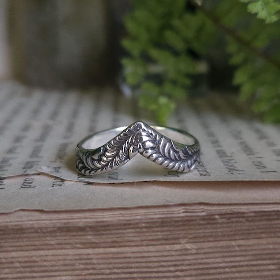 Chevron Stacking Ring | Feather Plume |Sterling Silver | Artisan Handcrafted  | Fantasy Jewelry |