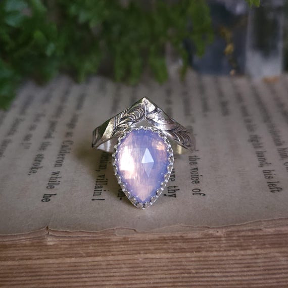 Lavender Opalite Chevron Ring | Size 8 | Sterling Silver | Artisan Handmade | Fantasy Inspired |