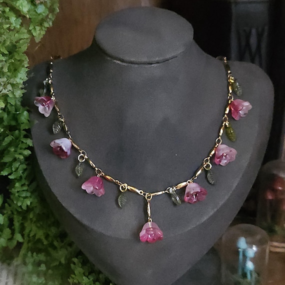 Pink Flower Fairy Necklace | Bell Flower Beads