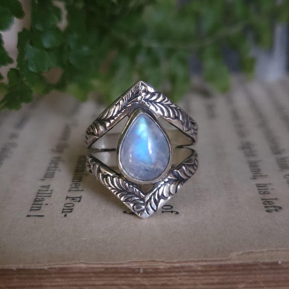 Rainbow Moonstone Ring | Size 3.5 | Sterling Silver | Artisan Handcrafted | Fantasy Jewelry |