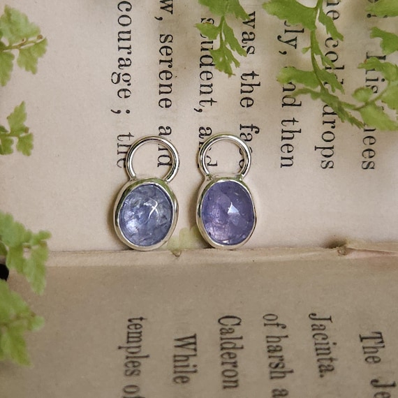 Tanzanite Charm Hoop Earrings | Sterling Silver | Artisan Handcrafted Jewelry |