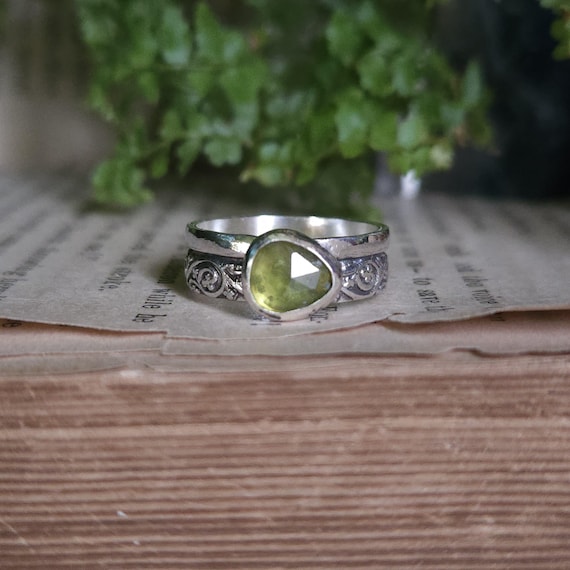 Vesuvianite Ring | Size 5 | Sterling Silver | Artisan Handcrafted | Fantasy Jewelry |