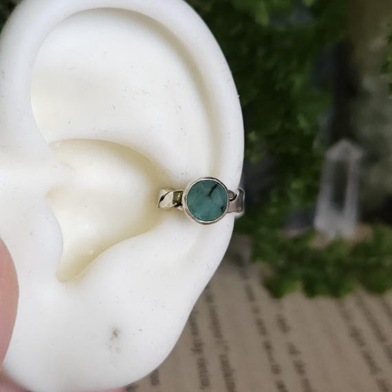 Emerald Ear Cuff | Sterling Silver | Artisan Handcrafted | No Piercing Necessary