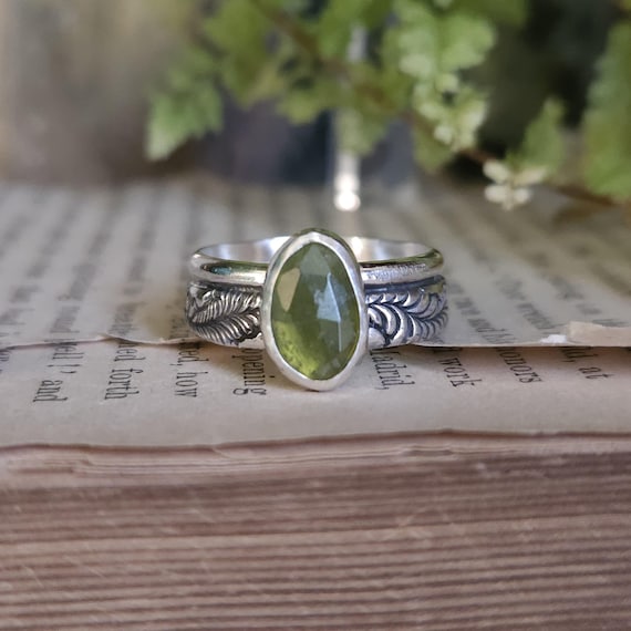 Vesuvianite Ring | Size 7 | Sterling Silver | Artisan Handcrafted | Fantasy Jewelry |