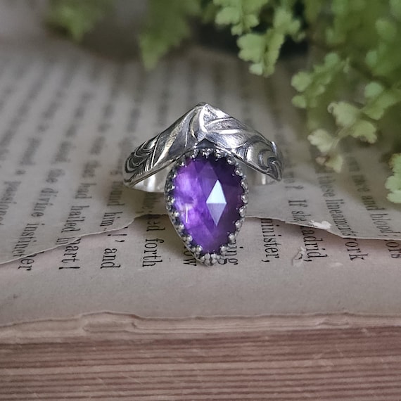 Amethyst Ring | Size 6.5 | Sterling Silver | Artisan Handcrafted | Fantasy Jewelry |