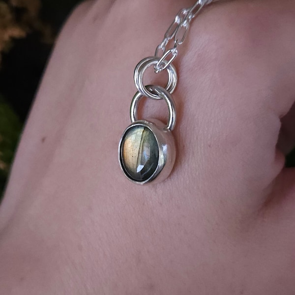 Labradorite Pendant | Sterling Silver | Gemstone Pendant | Artisan Handcrafted | Occult Jewelry | Women's Silver Necklace