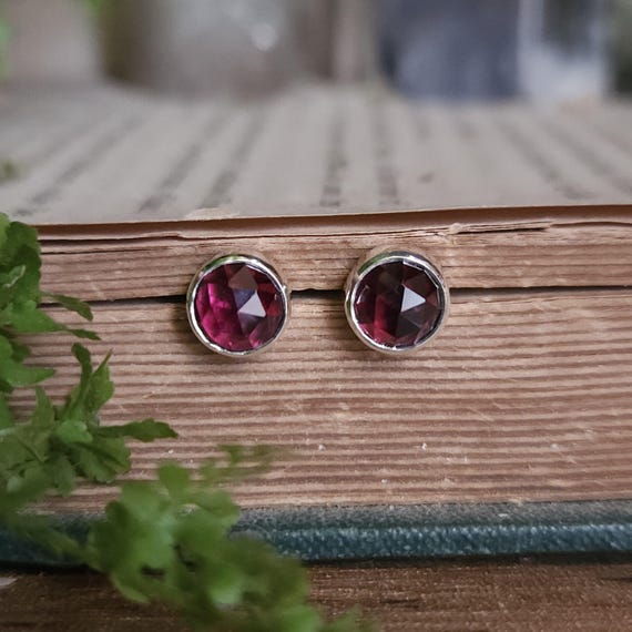 Garnet Stud Post Earrings | Sterling Silver | Fantasy Jewelry | Artisan Handcrafted |