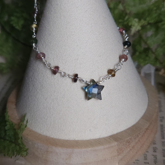 Beaded Star Necklace | Multi Tourmaline and Labradorite | Sterling Silver | Artisan Handcrafted | Fantasy Jewelry |