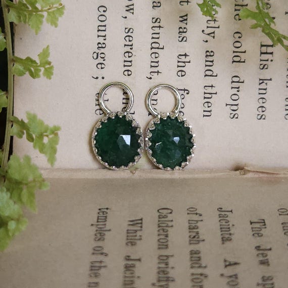 Green Aventurine Charm Hoop Earrings | Sterling Silver | Fantasy Jewelry | Artisan Handcrafted |