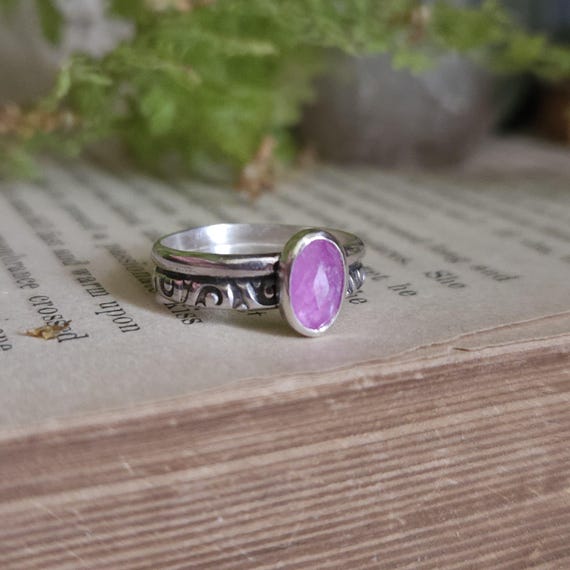 Pink Sapphire Ring | Size 4.5 | Sterling Silver | Fantasy Jewelry | Artisan Handcrafted | Women's Rings |