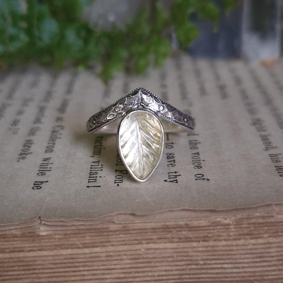 Clesr Tourmaline Leaf Chevron Ring | Size 7.5 | Sterling Silver | Artisan Handmade | Fantasy Inspired |