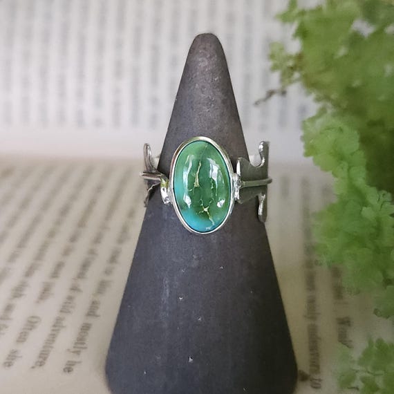 Sonoran Gold Turquoise Oak Leaf Ring | Size 7 | Sterling Silver | Silversmith Artisan Handcrafted | Nature Inspired |