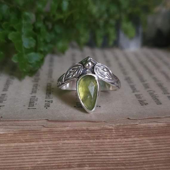 Vesuvianite Ring | Size 5 | Sterling Silver | Artisan Handcrafted | Fantasy Jewelry |