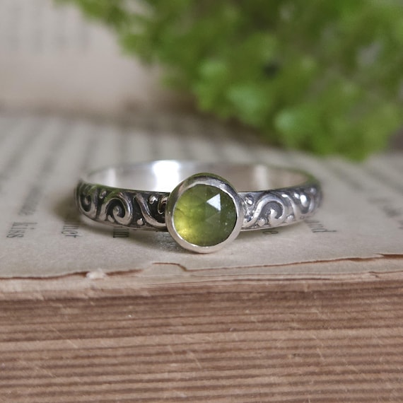 Vesuvianite Stacker Ring | Size 13 | Sterling Silver | Artisan Handcrafted Jewelry | Fantasy Jewelry | Natural Gemstone Ring |