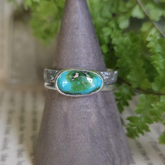 Sonoran Gold Turquoise Ring | Size 8.5 | Sterling Silver | Silversmith Artisan Handcrafted |