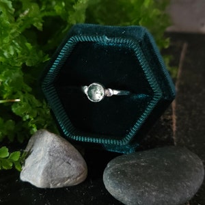 Moss Agate Mini Moon Ring | Size 8 | Sterling Silver | Natural Gemstone Ring | Artisan Handcrafted Ring | Fantasy Nature Inspired