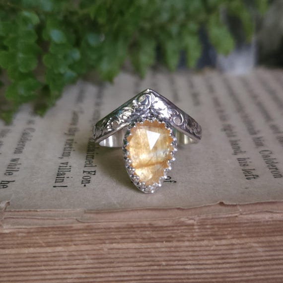 Citrine Chevron Ring | Size 7 | Sterling Silver | Artisan Handmade | Fantasy Inspired |