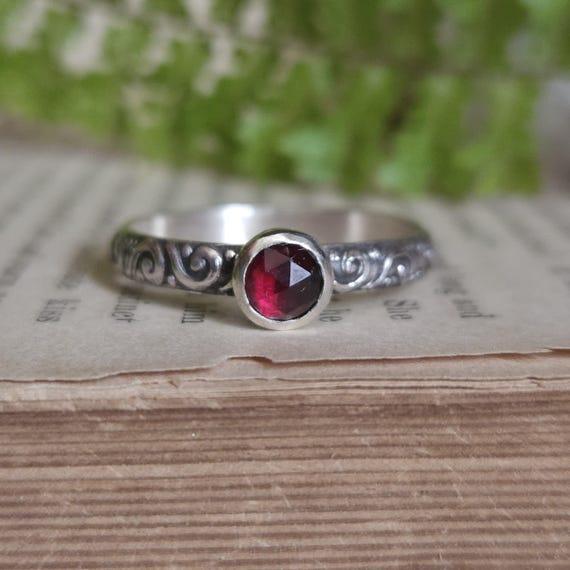 Garnet Stacker Ring | Size 12 | Sterling Silver | Artisan Handcrafted Jewelry | Fantasy Jewelry | Natural Gemstone Ring |
