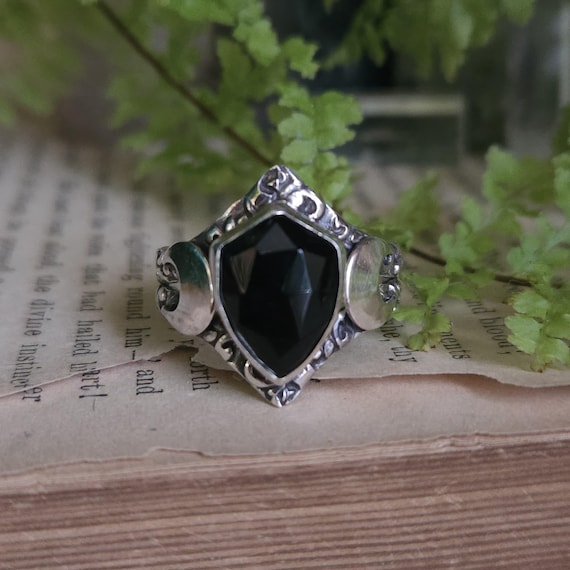 Black Onyx Ring | Size 10 | Sterling Silver | Artisan Handcrafted | Fantasy Jewelry |