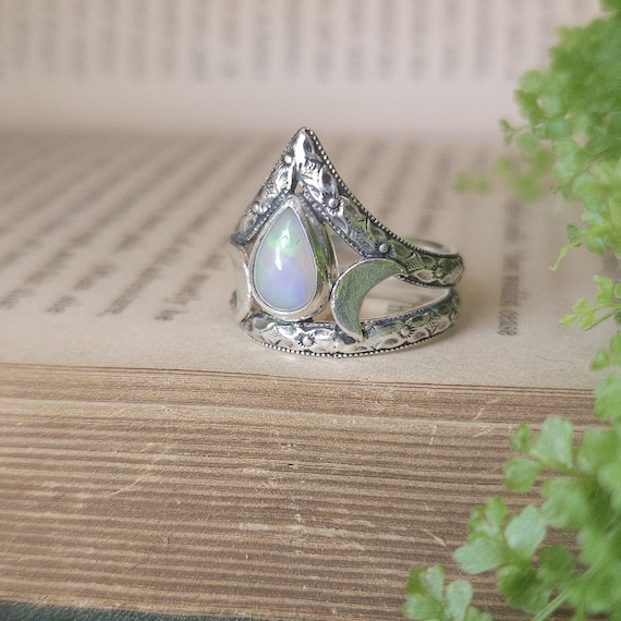 Opal Triple Moon Ring | Size 5.5 | Sterling Silver | Magick Ring | Artisan Hand Crafted Jewelry | Gemstone Ring | Women's Jewelry