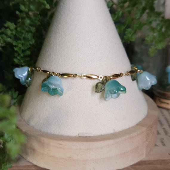 Teal Flower Fairy Bracelet | Bell flower Beads