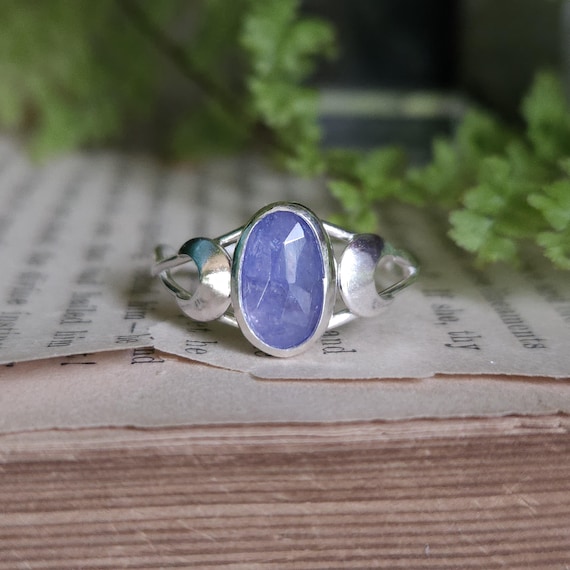Tanzanite Triple Moon Ring | Size 8.25 | Sterling Silver | Artisan Handmade | Fantasy Jewelry |
