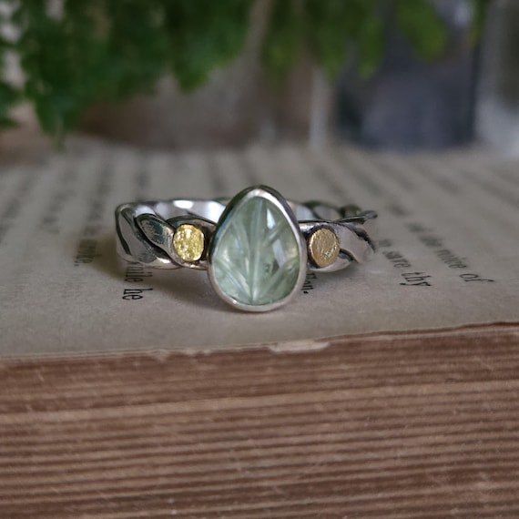 Mint Green Kyanite Leaf Ring | Size 10 | Sterling Silver | Artisan Handcrafted Jewelry |