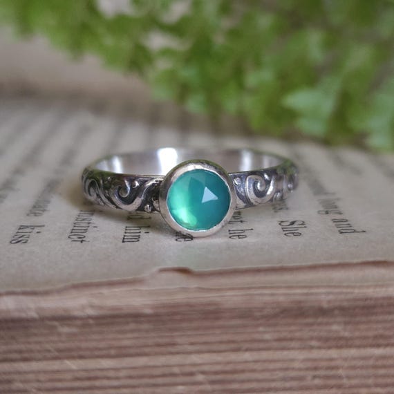 Green Onyx Stacker Ring | Size 9 | Sterling Silver | Artisan Handcrafted Jewelry | Fantasy Jewelry | Natural Gemstone Ring |