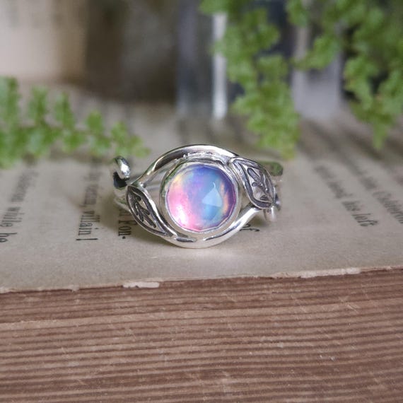 Pink Aurora Opal Ring | Size 7.75 | Leaf Ring | Sterling Silver |