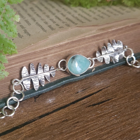 Natural Emerald Fern Bracelet | Sterling Silver | Artisan Handcrafted | Nature Inspired