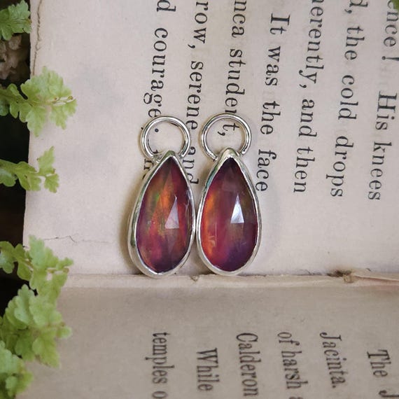 Pink Aurora Opal Charm Hoop Earrings | Sterling Silver | Artisan Handcrafted Jewelry |