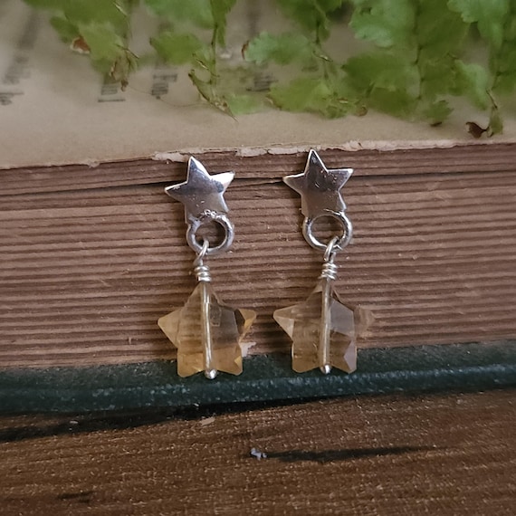 Citrine Star Charm Stud Earrings | Sterling Silver | Fantasy Jewelry | Artisan Handcrafted |