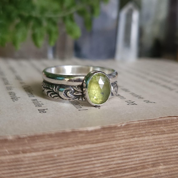 Vesuvianite Ring | Size 8 | Sterling Silver | Artisan Handcrafted | Fantasy Jewelry |