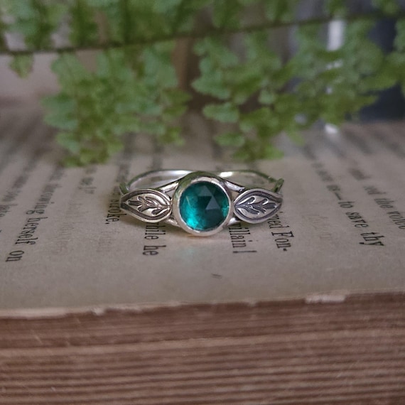 Green Tourmaline Leaf Ring | Size 8.5 | Sterling Silver | Artisan Handcrafted | Fantasy Jewelry |