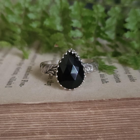 Black Onyx Ring | Size 8.5 | Sterling Silver | Artisan Handcrafted | Fantasy Jewelry |