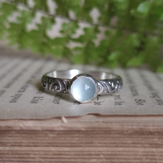 Aquamarine Stacker Ring | Size 8 | Sterling Silver | Artisan Handcrafted Jewelry | Fantasy Jewelry | Natural Gemstone Ring |
