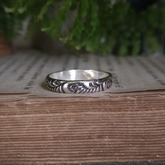 Floral Botanical Pattern Ring | Size 8.5 |Sterling Silver | Artisan Handcrafted  | Fantasy Jewelry |