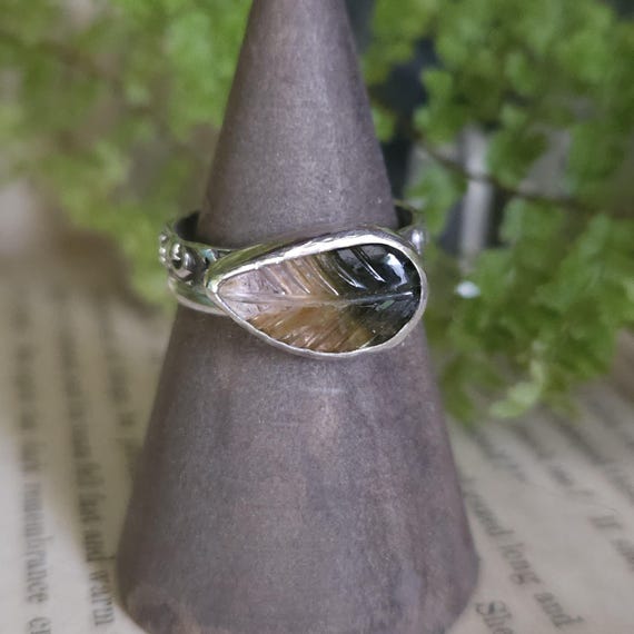 Multi Tourmaline Leaf Ring | Size 7.5 | Artisan Handmade Jewelry | Sterling Silver |