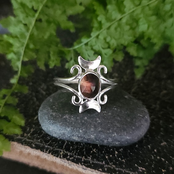 Smoky Quartz Moon Ring | Size 8.75 | Sterling Silver | Nature Inspired | Witch's Ring | Artisan Handcrafted Jewelry | Genuine Gemstone Ring