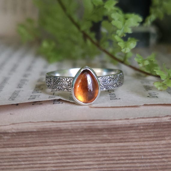 Spessartine Garnet Ring | Size 7 | Sterling Silver | Artisan-Handcrafted | Fantasy Jewelry