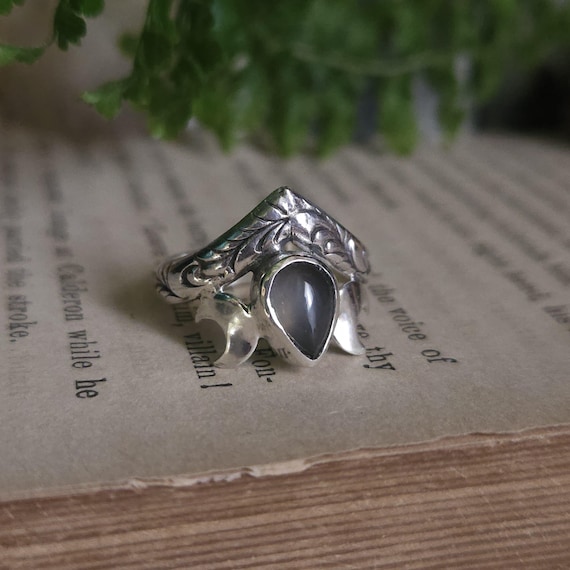 Gray Moonstone Ring | Size 5 | Sterling Silver | Artisan Handcrafted | Fantasy Jewelry |