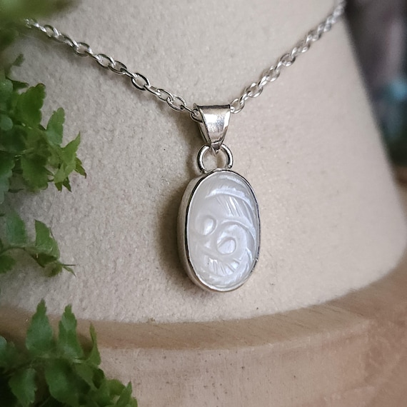 Carved White Moonstone Pendant | Sterling Silver | Artisan Handcrafted | Fantasy Jewelry |