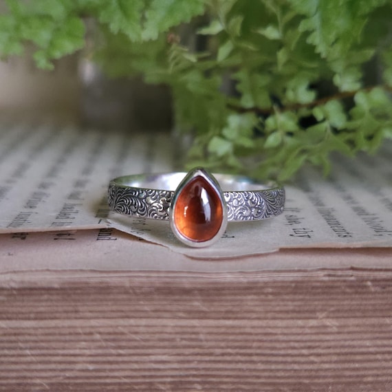 Spessartine Garnet Ring | Size 10 | Sterling Silver | Artisan-Handcrafted | Fantasy Jewelry