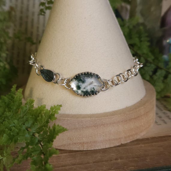 Moss Agate Bracelet | Sterling Silver | Artisan Handcrafted | Fantasy Jewelry