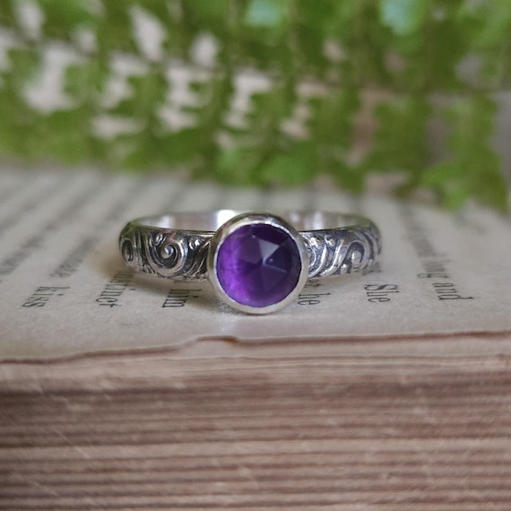 Amethyst Stacker Ring | Size 6.5 | Sterling Silver | Artisan Handcrafted Jewelry | Fantasy Jewelry | Natural Gemstone Ring |