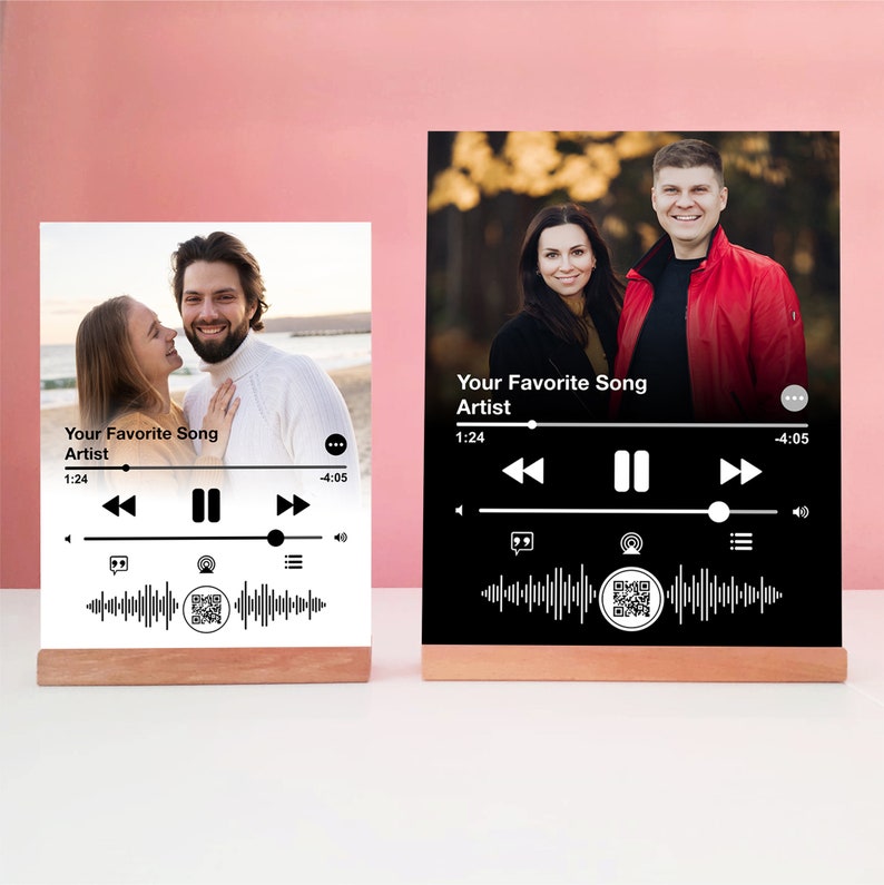 Plaque Apple Music, Cadeau pour couples, Plaque acrylique photo personnalisée, Couverture dalbum de chanson, Code QR de chanson personnalisé, Cadeau personnalisé image 1