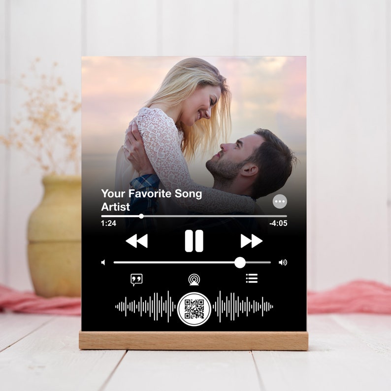 Plaque Apple Music, Cadeau pour couples, Plaque acrylique photo personnalisée, Couverture dalbum de chanson, Code QR de chanson personnalisé, Cadeau personnalisé image 2