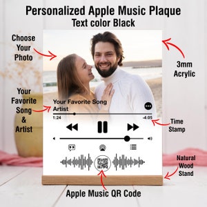 Plaque Apple Music, Cadeau pour couples, Plaque acrylique photo personnalisée, Couverture dalbum de chanson, Code QR de chanson personnalisé, Cadeau personnalisé image 3