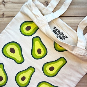 Hand-painted Green Avocado Fruit Print Design, Canvas Tote Bag, One-of-a-Kind Tote Bag